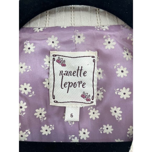 Nanette Lepore Womens Blazer Beige Stripe Long Sleeve Ruffle Pockets Stretch 6 - Picture 10 of 10